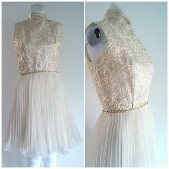 Vintage Dresses & Skirts - SOLD💕 Vintage 60s party dress pleat chiffon skirt gold